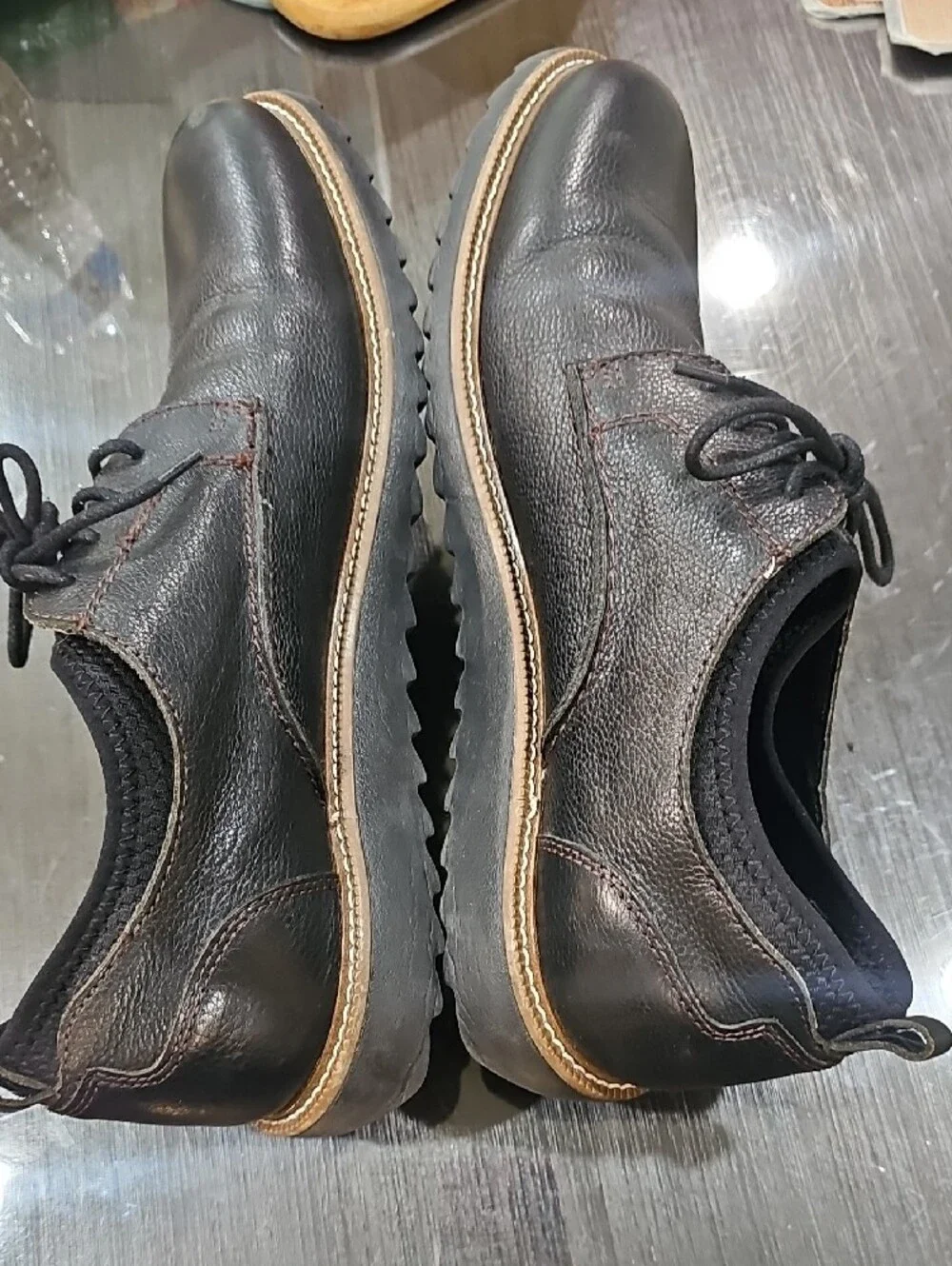 Dockers Black Leather Derbys with Tan Contrast Welt
